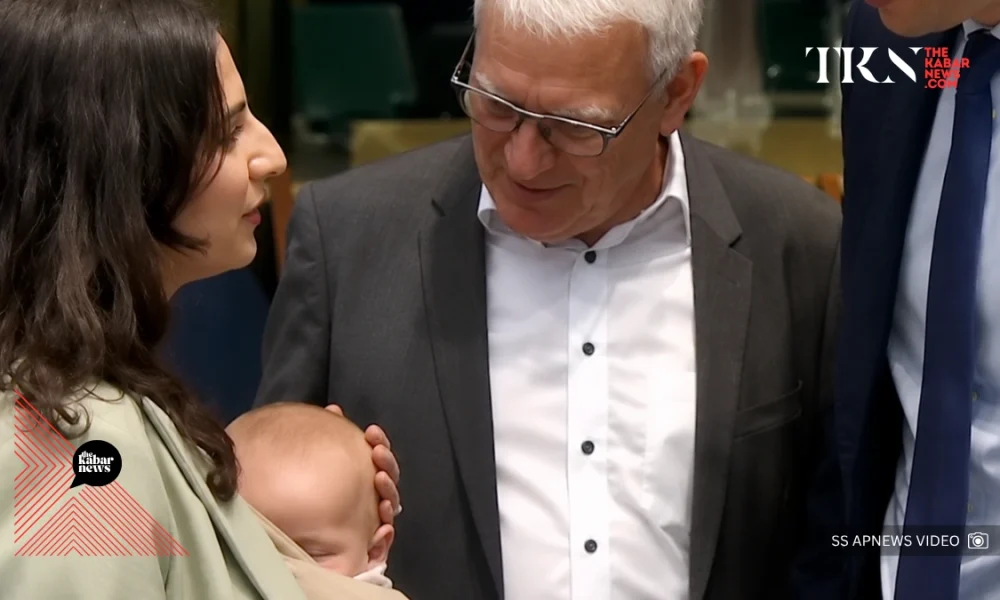 Sweden’s climate minister Romina Pourmokhtari attends EU Summit with her baby